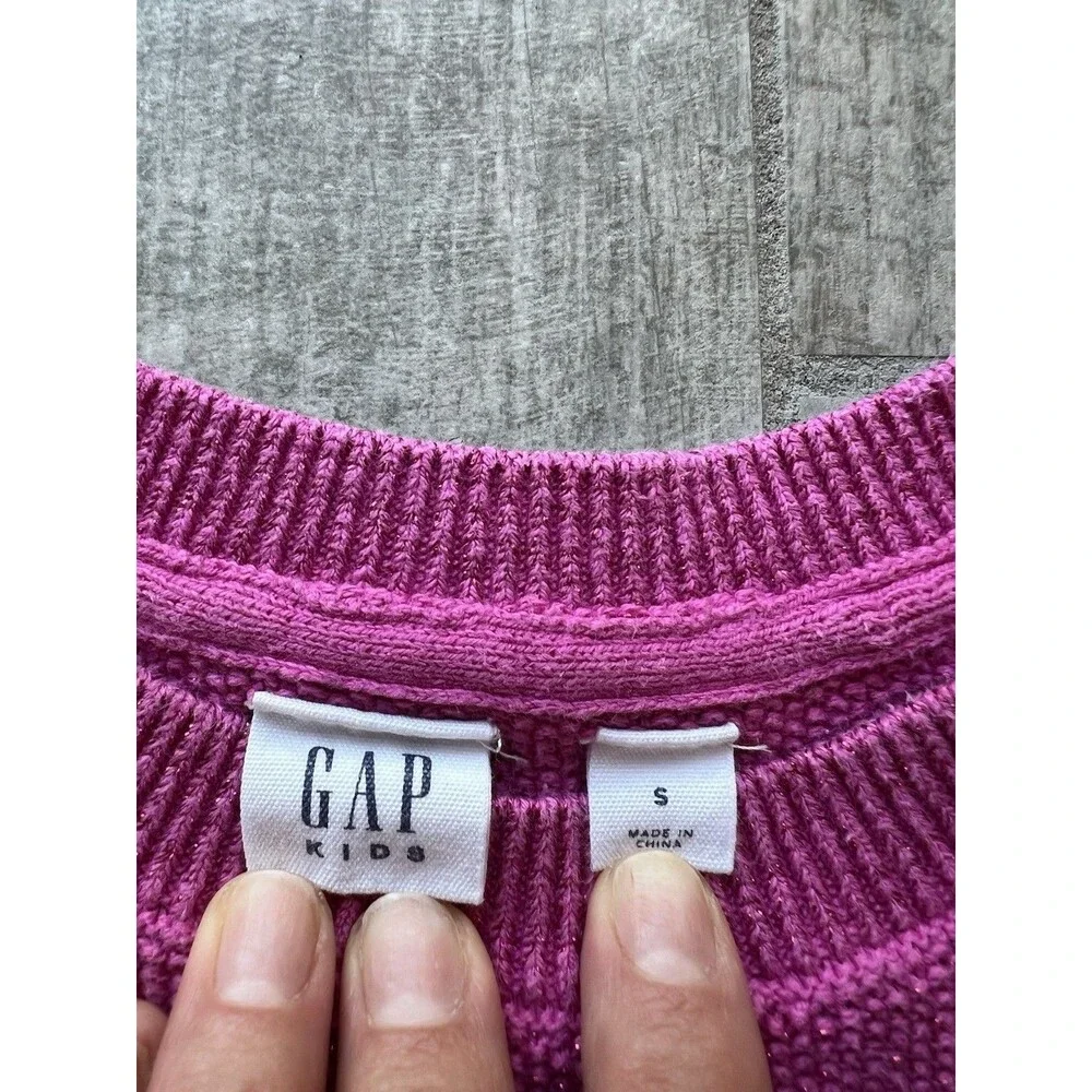 GAP Kids Sweater Girls Pink Metallic Shimmer Knit Pullover Crew Neck Casual S